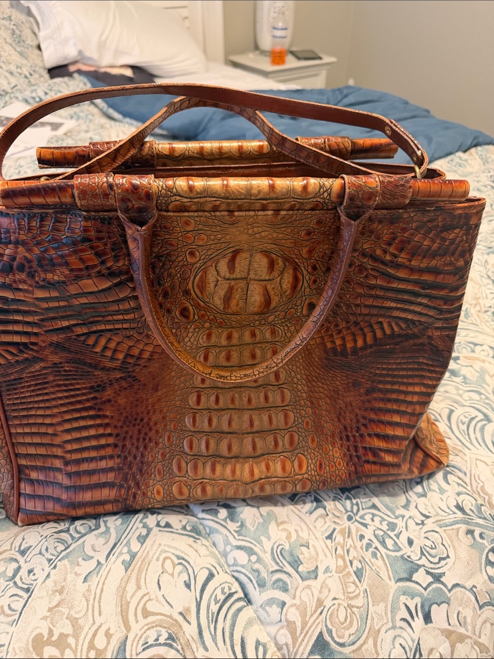 Brahmin Bernadette Brown Croc-Embossed Leather Satchel